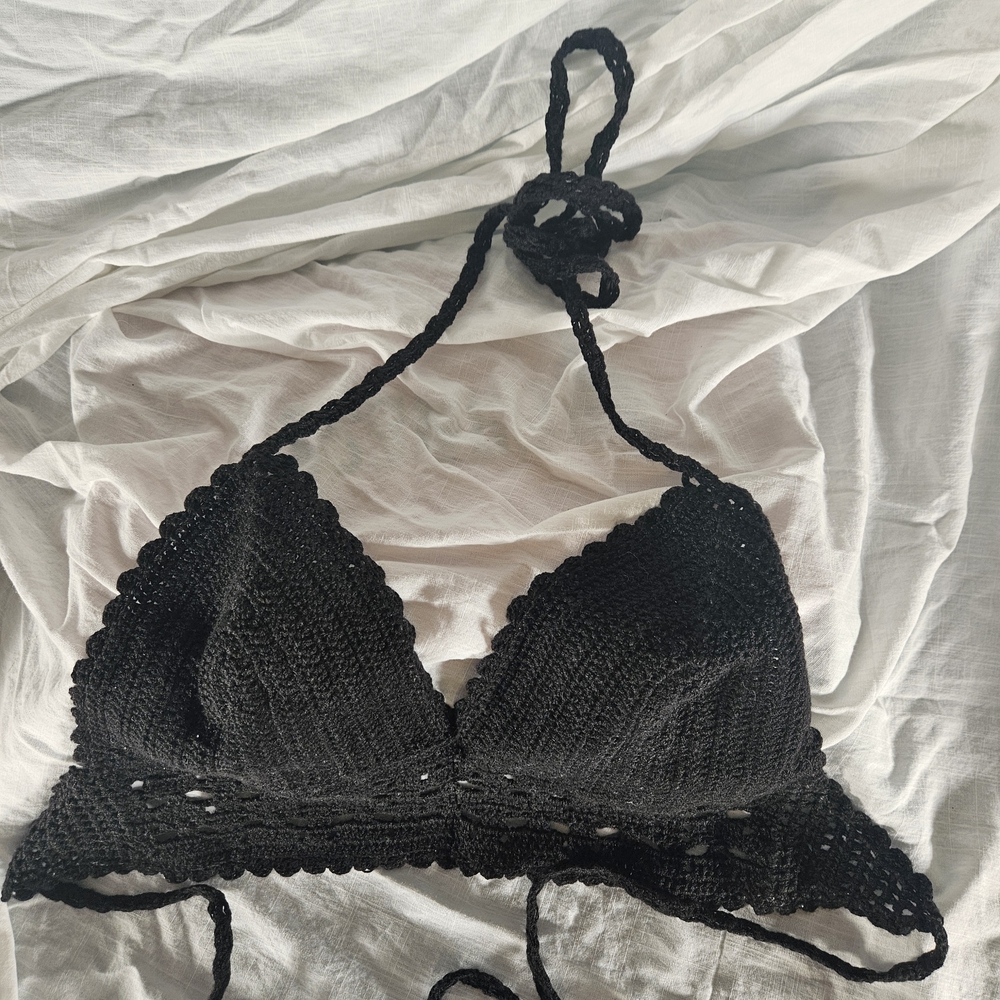 Black Crochet Halter Crop Top